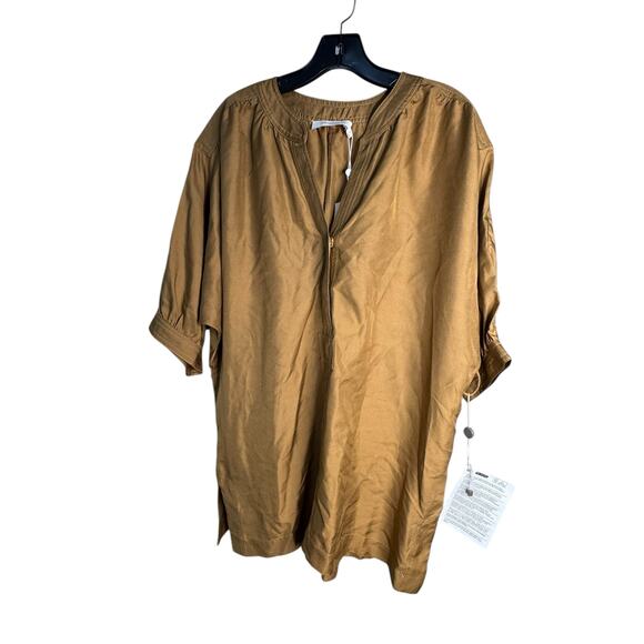 Zimmermann NWT Silk Short Sleeve Shirt in Gold Size 2 (US M/8) - Picture 1 of 10